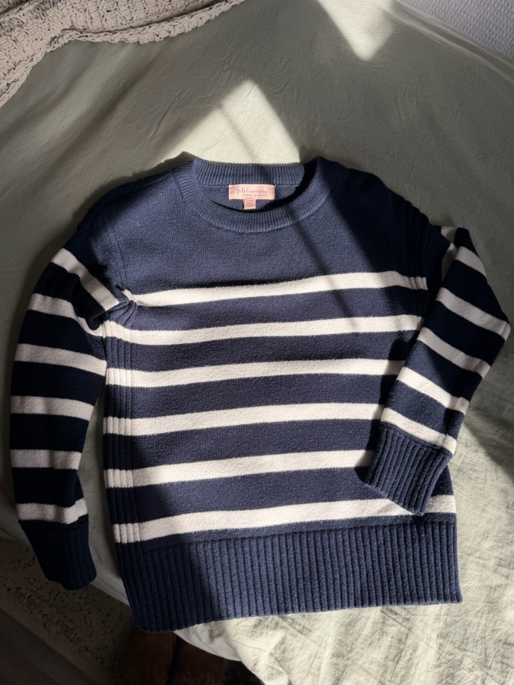 Philosophy Navy and Cream Crewneck Knit Sweater